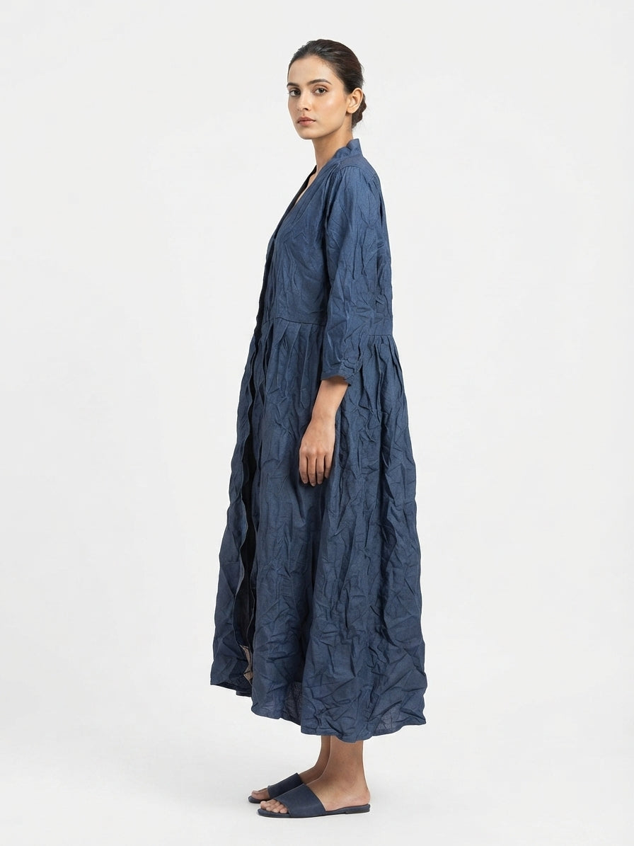 Dark Blue Cotton Relaxed Fit Kaftan Dress