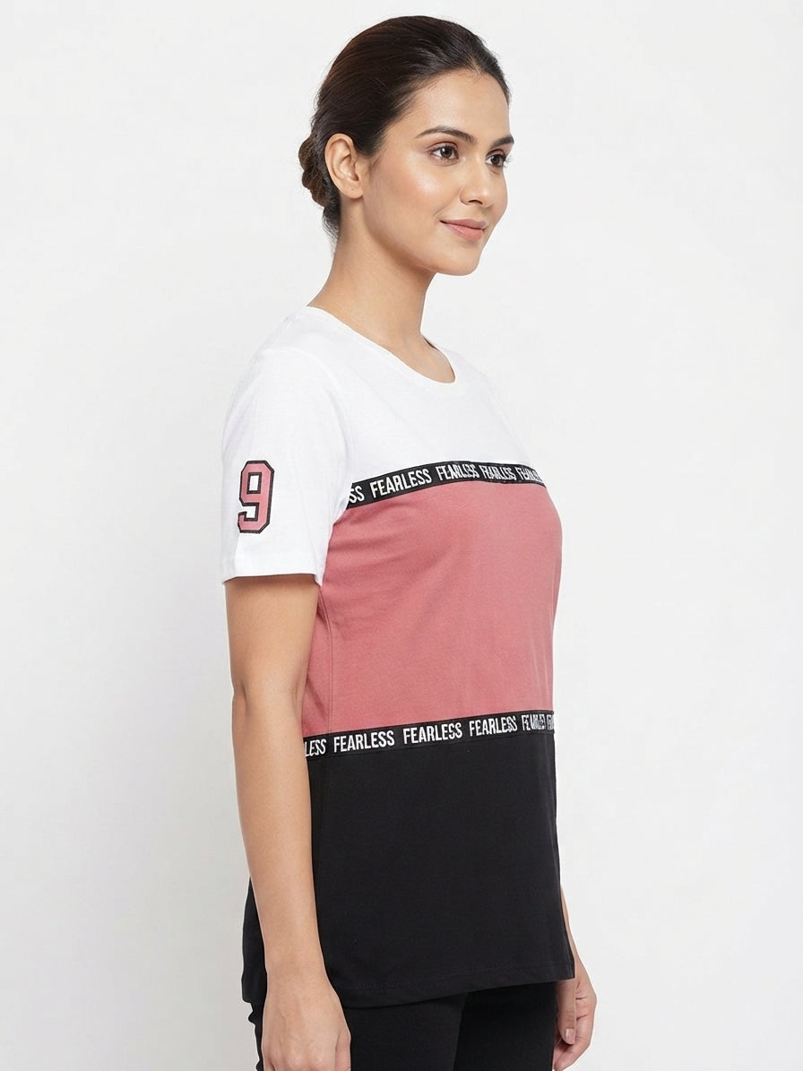 Multi-Color Block 'Fearless' Graphic T-Shirt
