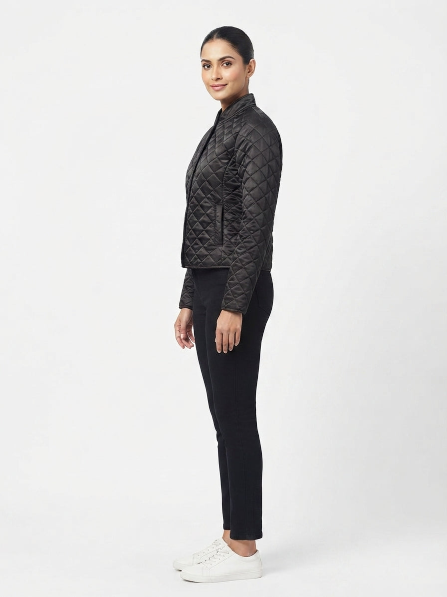 Black Quilted Zip-Up Jacket