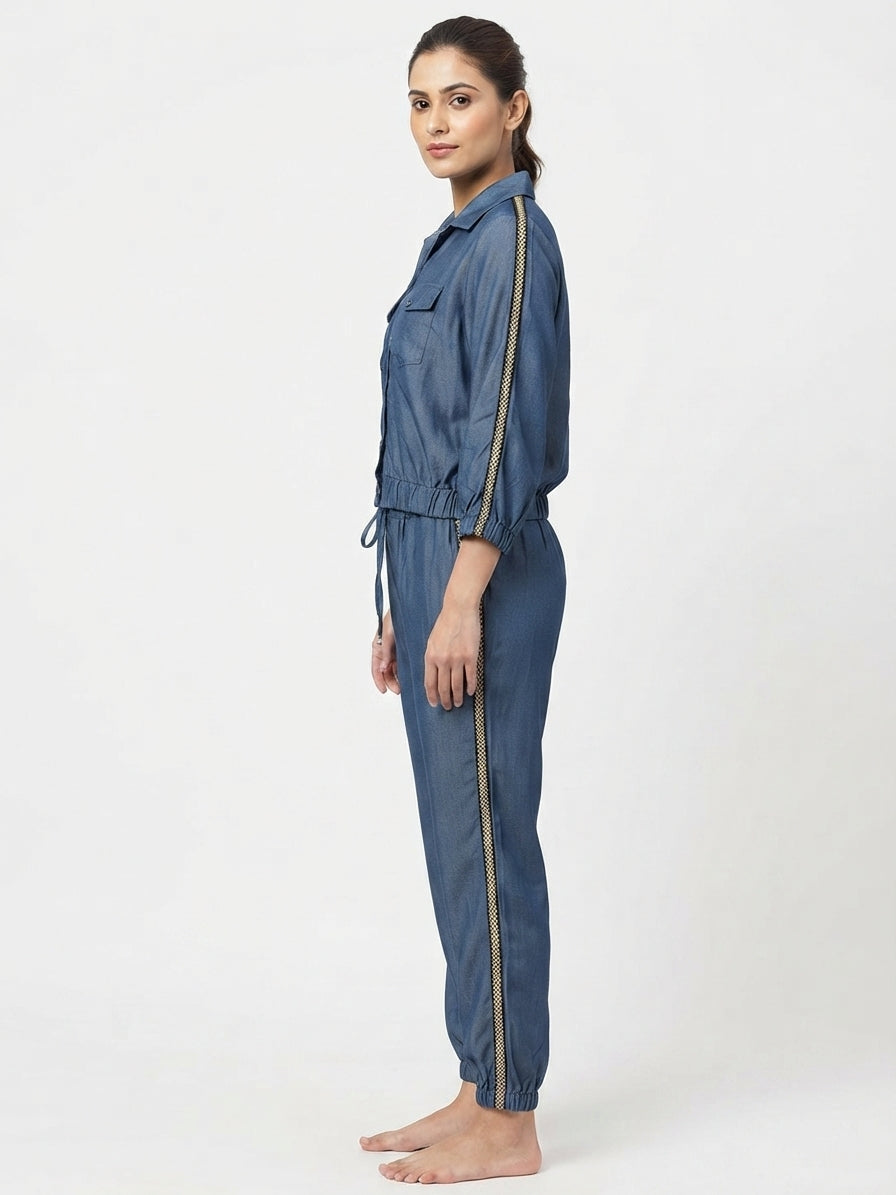 Women's Blue Relaxed Fit Shirt and Trouser Co-ord Set