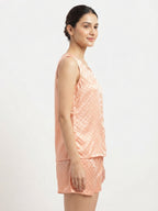 Peach Checkered Sleeveless Top and Shorts Co-ord Set