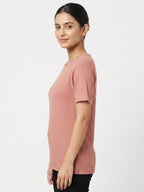 Women's Peach Solid Ribbed T-Shirt