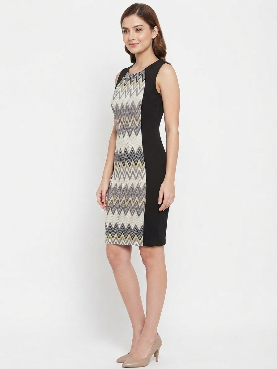 Women's Geometric Print Color Block Sleeveless Dress