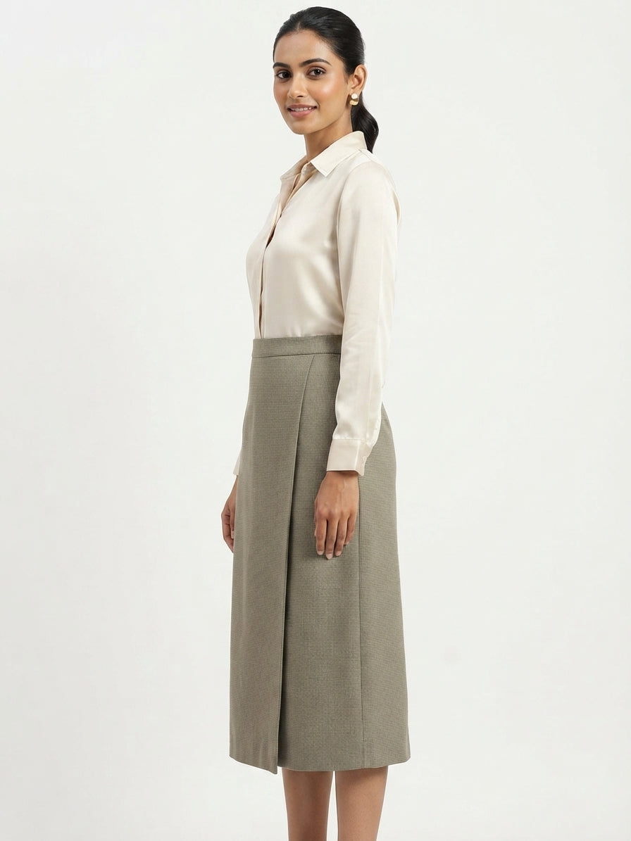 Khaki Checkered Wrap Skirt