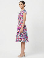 Women's Multi-Color Abstract Print Flared Dress