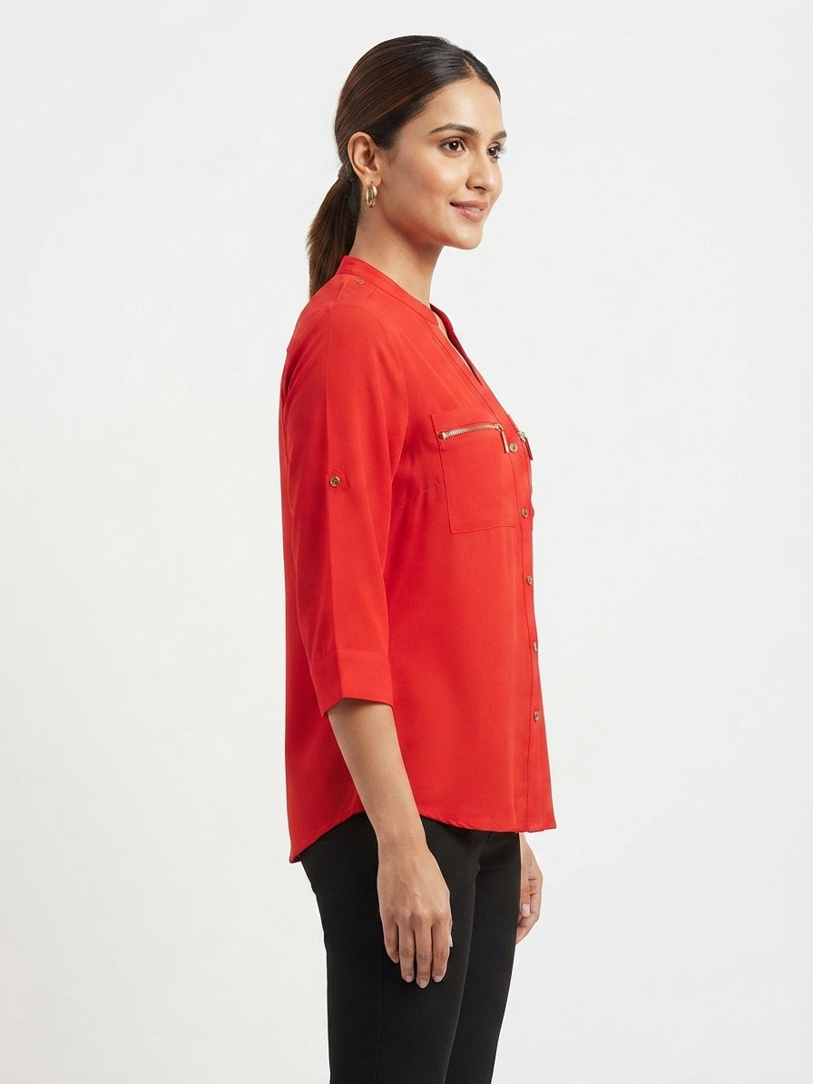 Women's Red Solid Regular Fit Casual Top