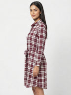 Maroon & White Checkered Button-Down Shirt Dress
