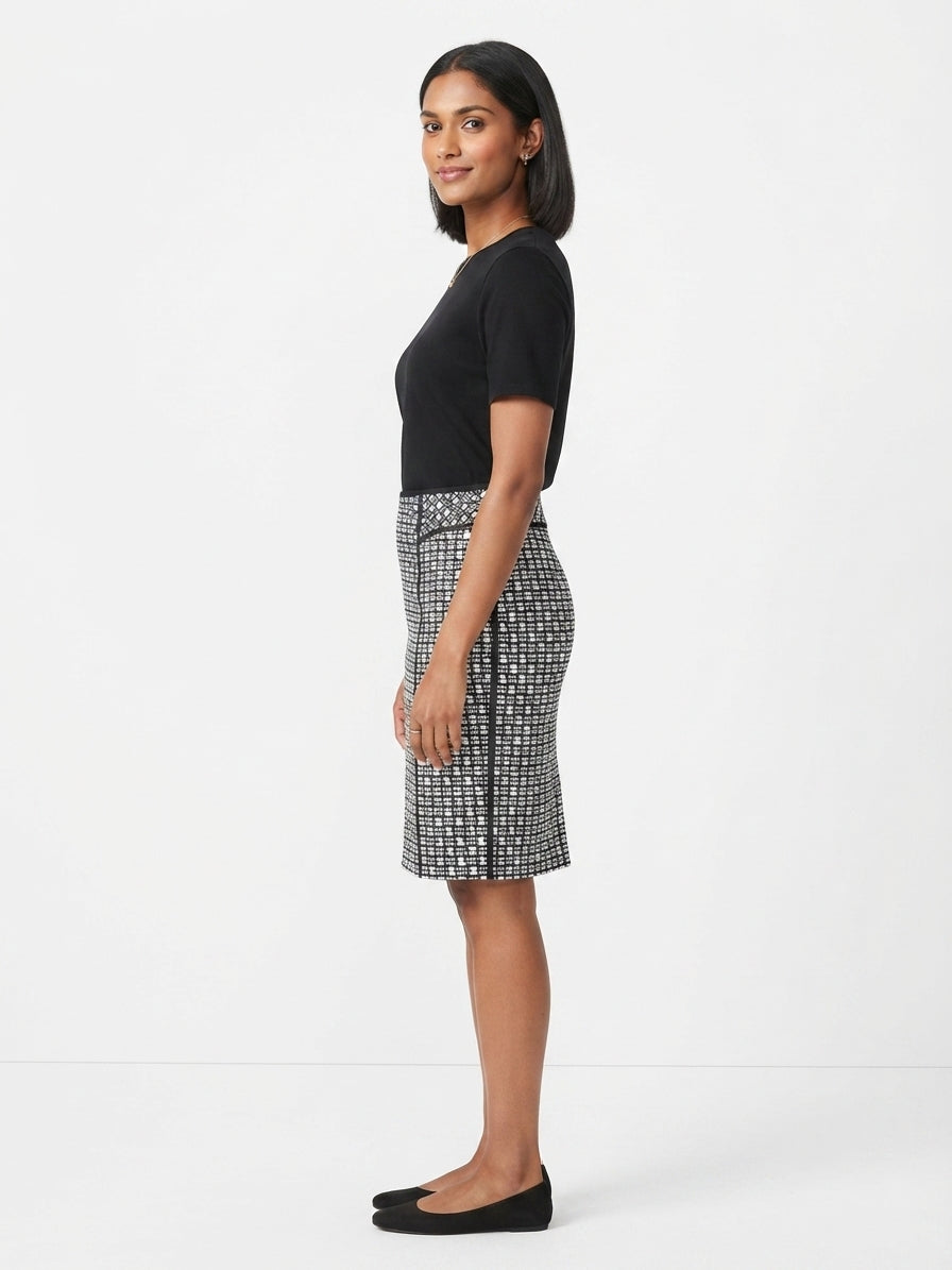 Women's Black & White Self Design Regular Fit Skirt