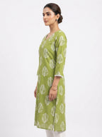 Green Printed Leaf Pattern Kurti