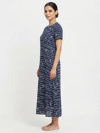 Navy Blue Printed Round Neck Casual Dress