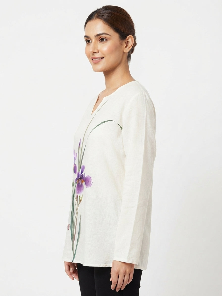 Off White  Floral Print Relaxed Fit Top