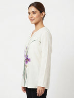 Off White  Floral Print Relaxed Fit Top