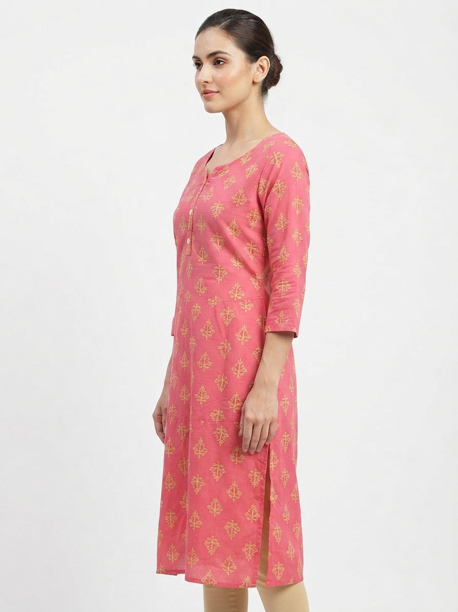 Pink Printed Cotton Kurti