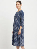 Navy Blue Ethnic Print Relaxed Fit Kurti