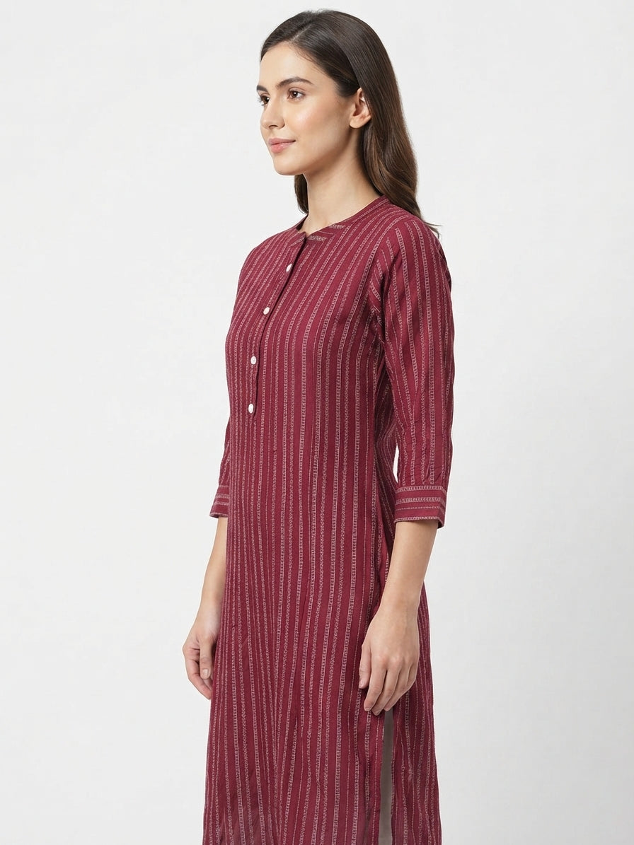 Maroon Printed Cotton Kurti