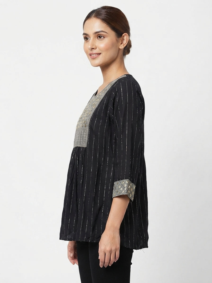 Black Striped Embellished Kurti