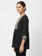 Black Striped Embellished Kurti