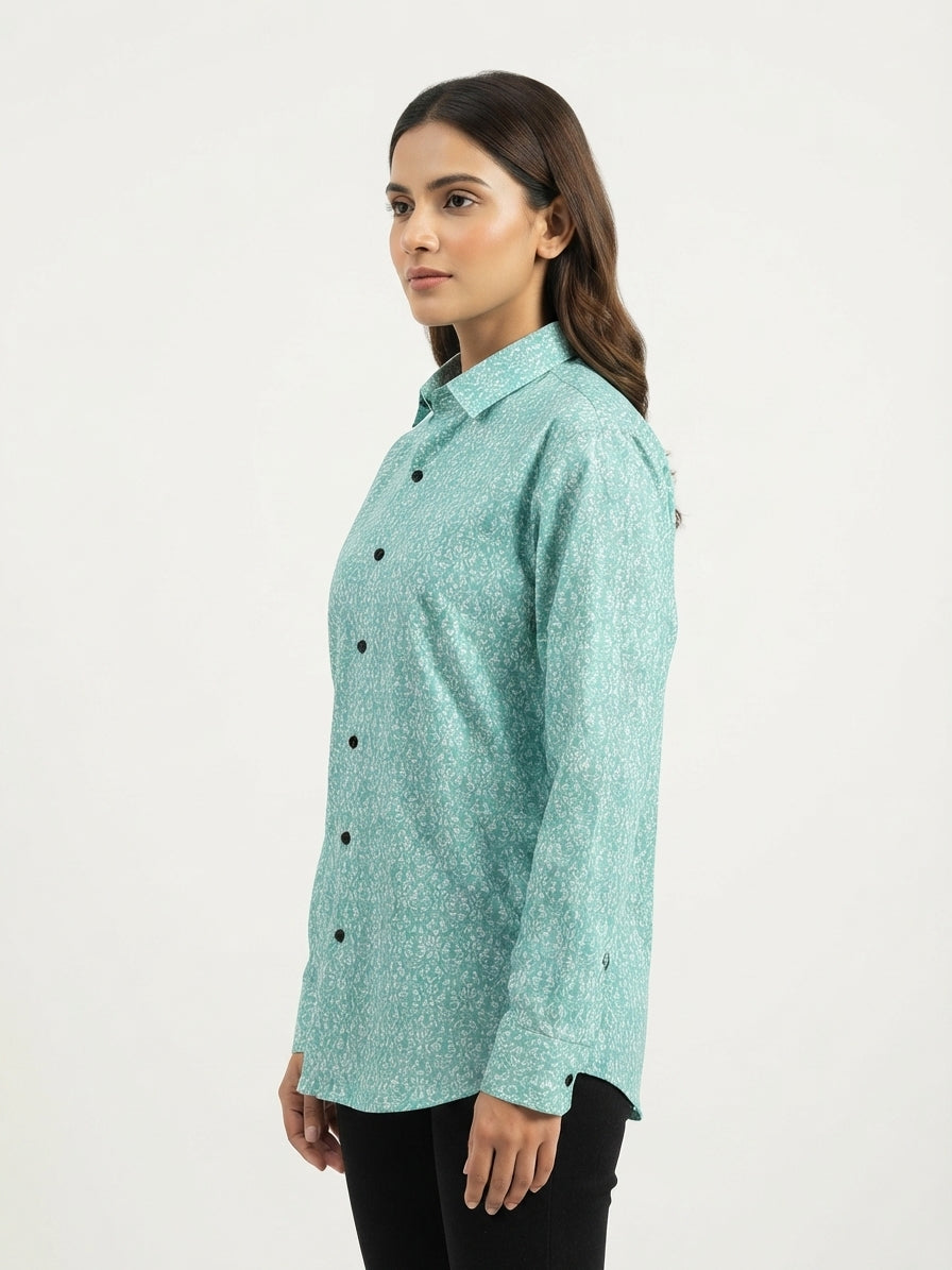 Sea Green Printed Casual Shirt