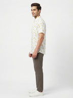 White Banana Print Casual Half Sleeve Shirt