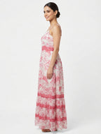 Women's Pink Floral Printed Flared Dress