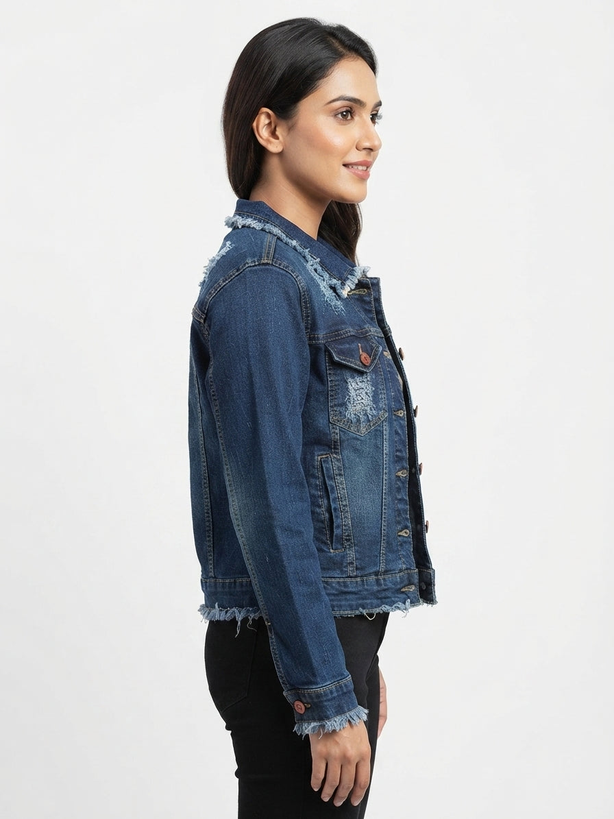 Blue Distressed Denim Jacket