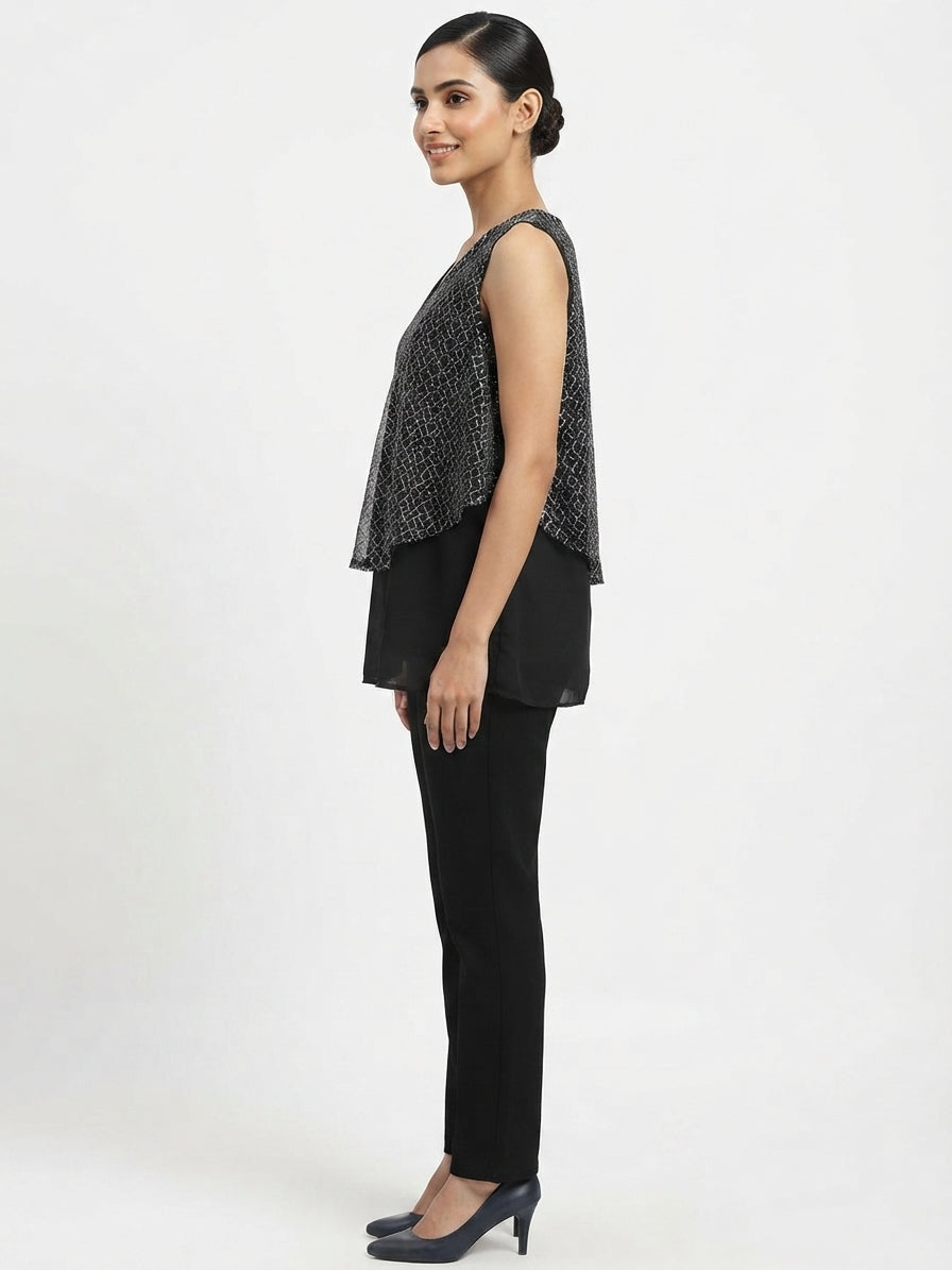Women's Black Embellished Regular Fit Top