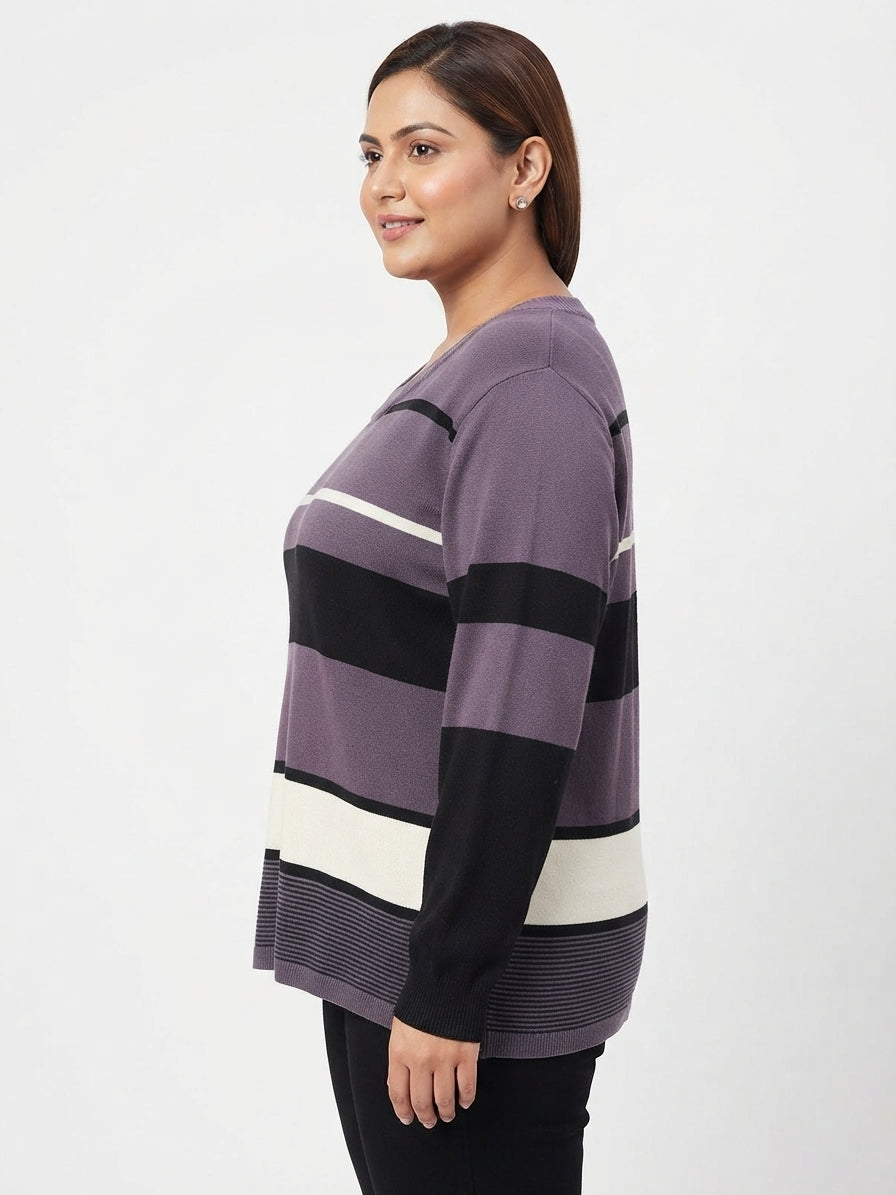 Women's Striped Relaxed Fit Knit Sweater