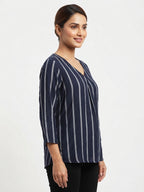 Women's Multi Striped V-Neck Relaxed Fit Top