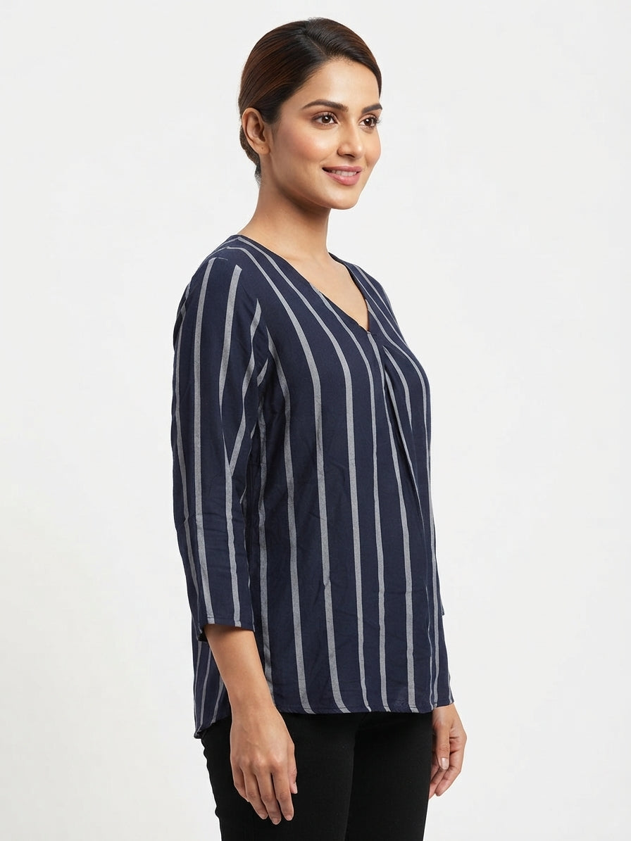 Women's Multi Striped V-Neck Relaxed Fit Top