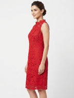 Red Floral Lace Sleeveless Party Dress