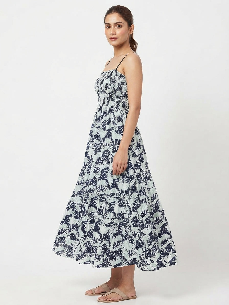 Women's Multi Printed Strapless Flared Maxi Dress