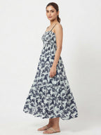Women's Multi Printed Strapless Flared Maxi Dress