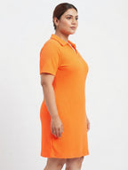Orange Textured Ribbed Collar Dress
