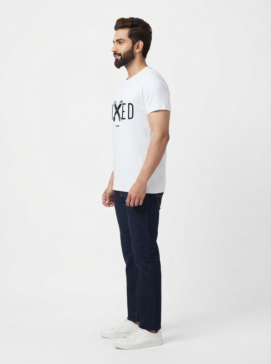 Fixed - White Tee with 3D illusion Casual round neck tshirt
