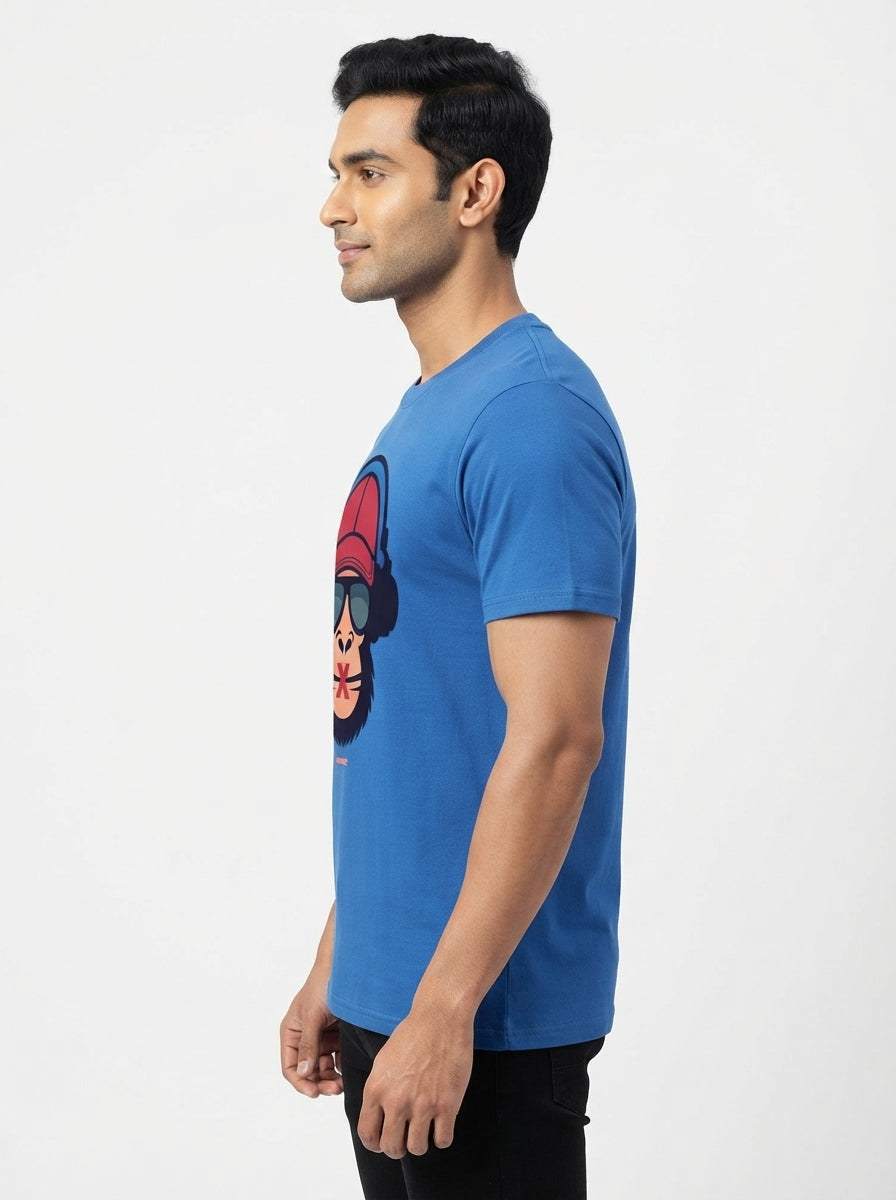 Bura mat dekho, bolo, suno - Wise monkey - Blue printed casual tshirt online