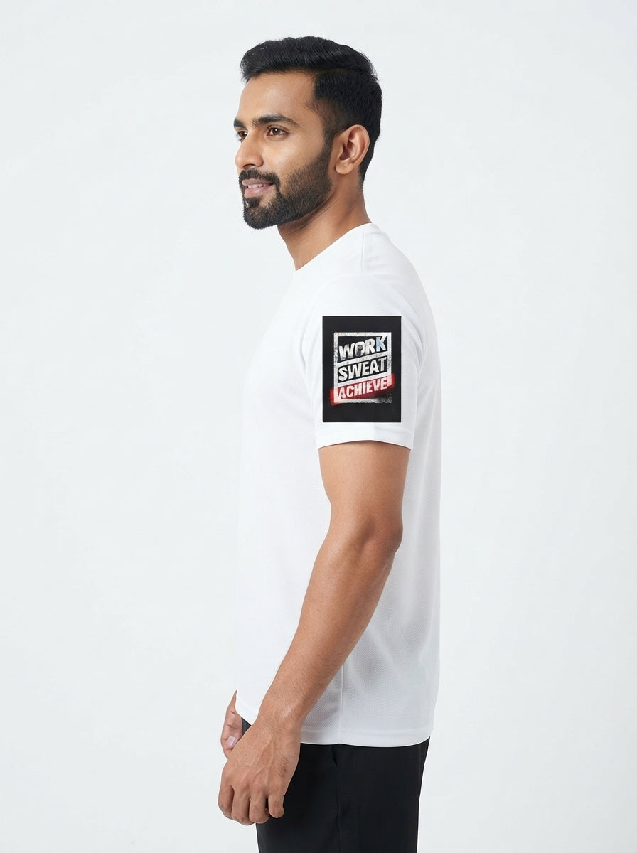 Work Sweat Achieve White Dry-Fit T-Shirt