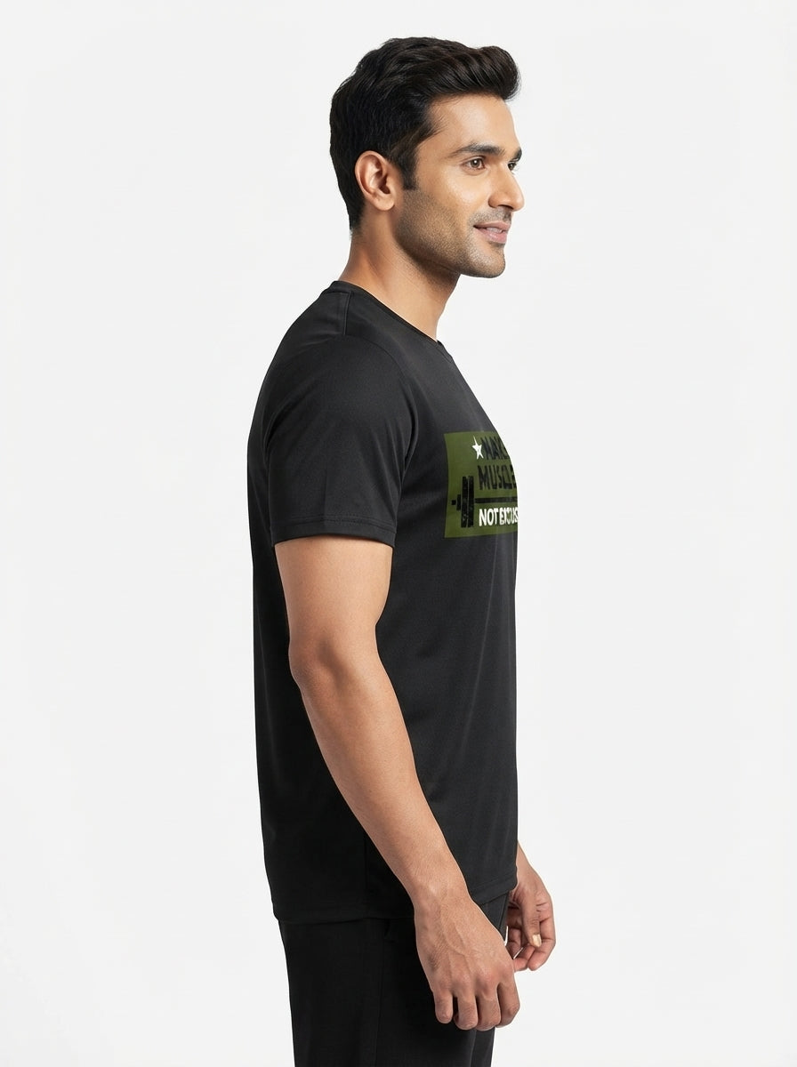 Make Muscles Not Excuses Black Dry-Fit T-Shirt
