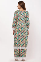 Samayanusar Multicolour Leaf Print Straight Kurta Set