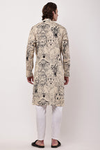 Samayanusar Men Hand-Sketched Safari Print Straight Kurta