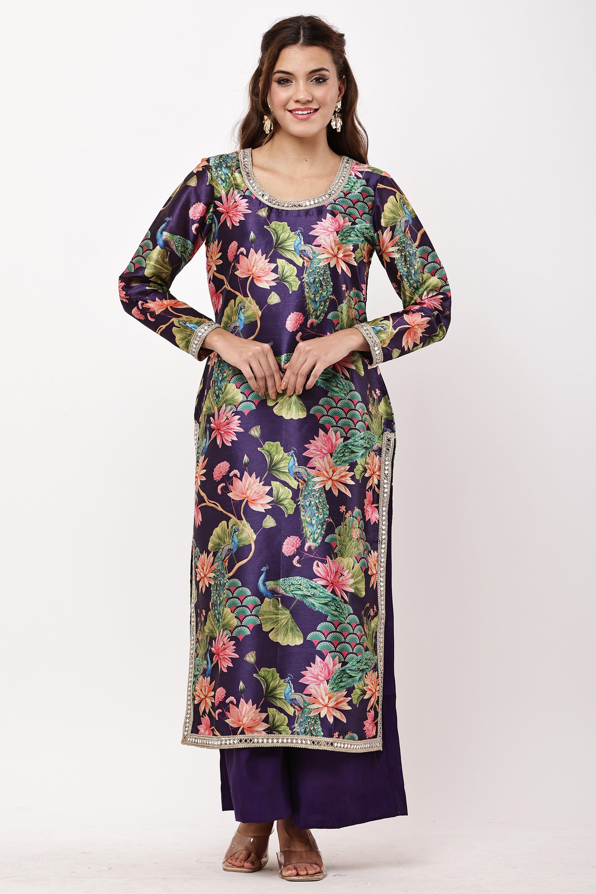 Samayanusar Women Purple Silk-Blend Kurta Set