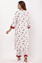 Samayanusar White & Red Floral Printed Suit Set