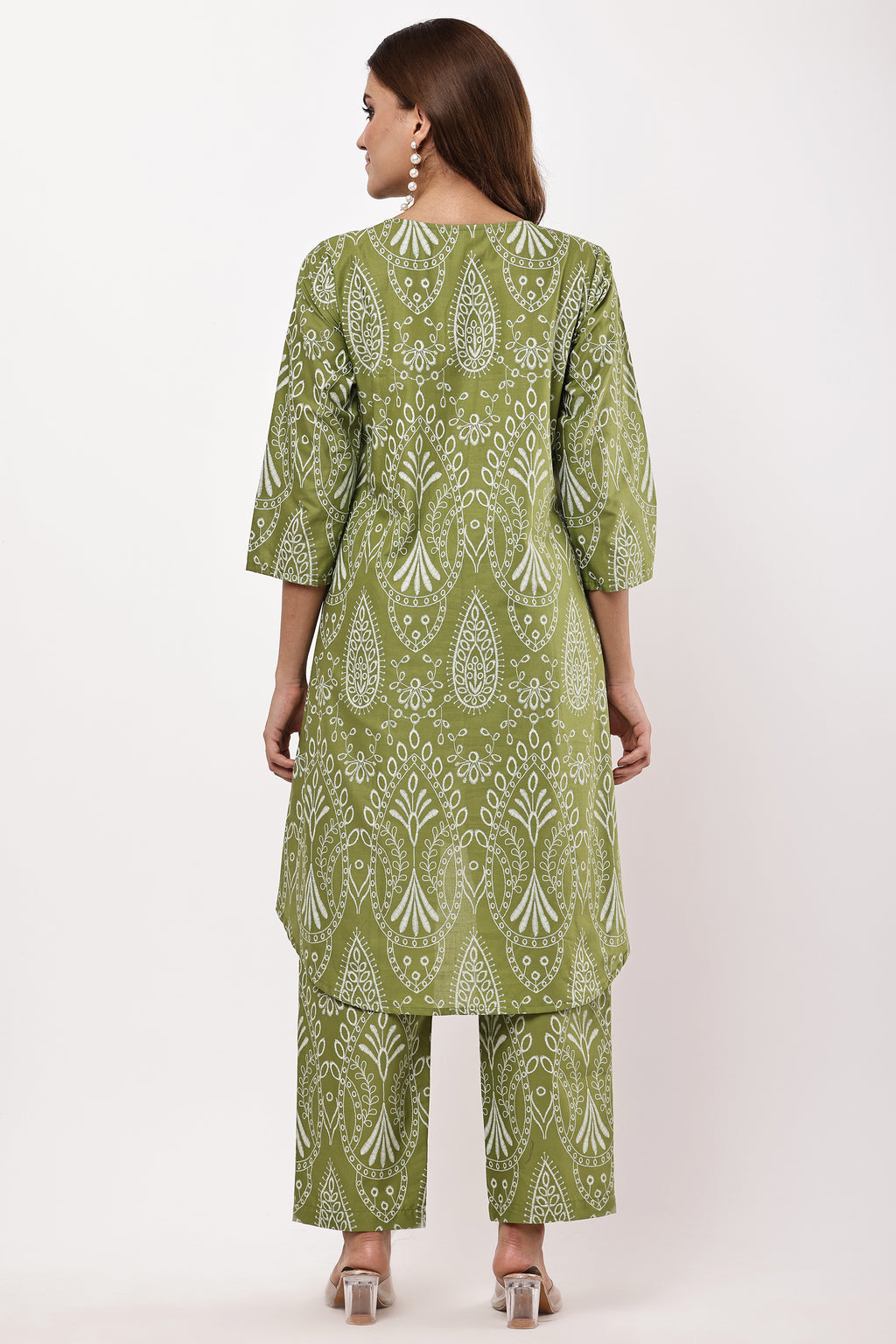 Samayanusar Olive Green Ethnic Motif Printed Co-ord Set
