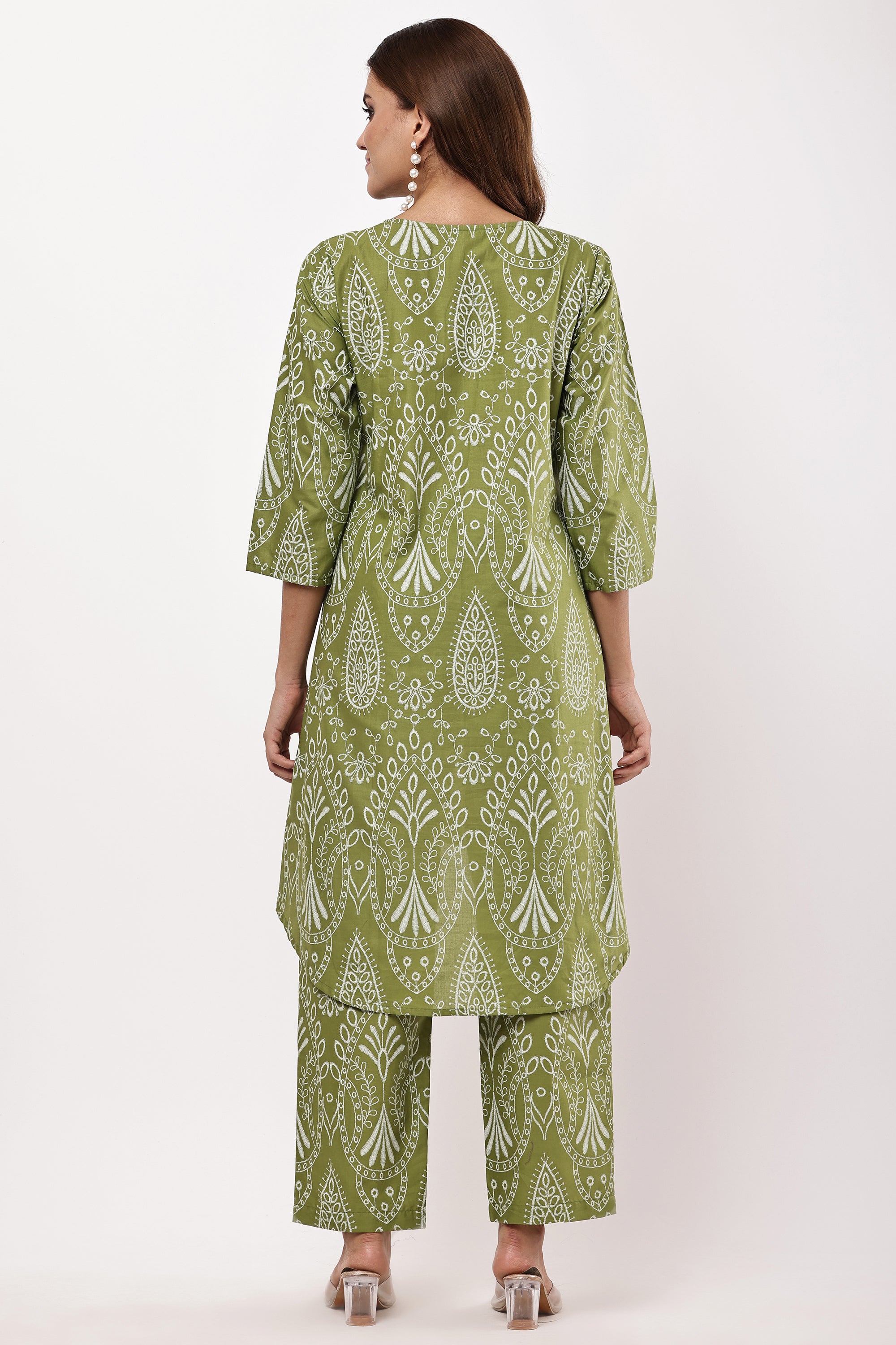 Samayanusar Olive Green Ethnic Motif Printed Co-ord Set