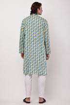 Samayanusar Men Abstract Leaf Printed Straight Kurta Set