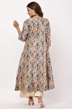 Samayanusar Women Beige & Multicoloured Printed Kurta Set with Jacket