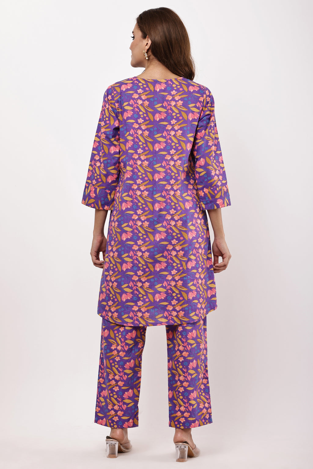 Samayanusar Floral Printed Purple Co-ord Set