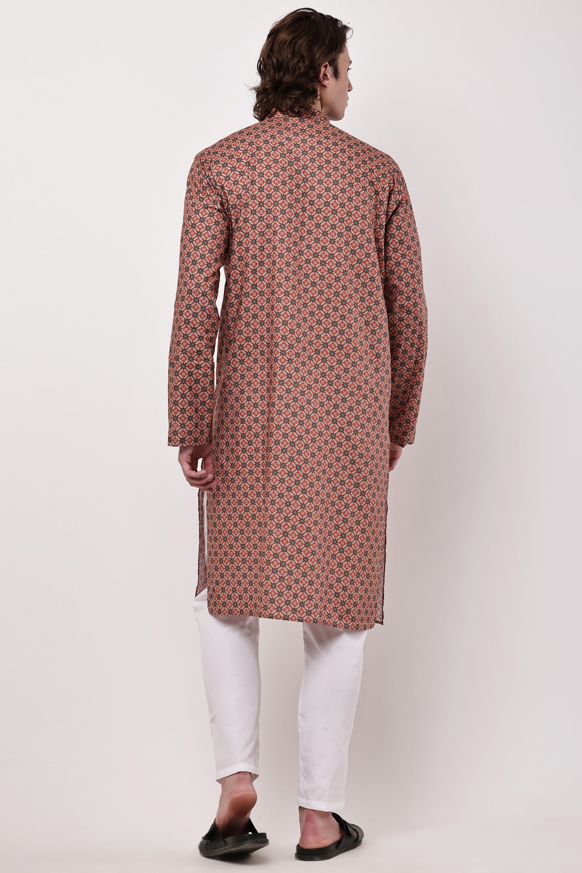 Samayanusar Rust Red Geometric Printed Kurta with Pyjama
