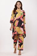 Samayanusar Mustard & Black Abstract Print Kurta with Trousers