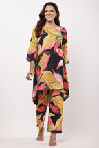 Samayanusar Mustard & Black Abstract Print Kurta with Trousers