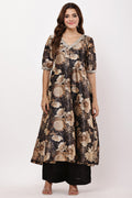 Samayanusar Women Black & Gold-Toned Floral Kurta Set
